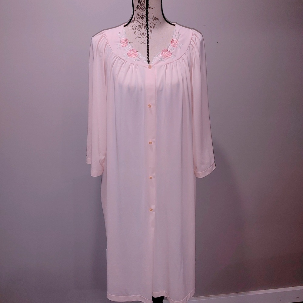 Romantic Vtg Shadowline Pink Floral Embroidered Nightgown Light Wedding 1X